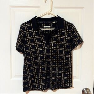 Women's Medium Pima Cotton Gold and Blue Pattern Polo Shirt